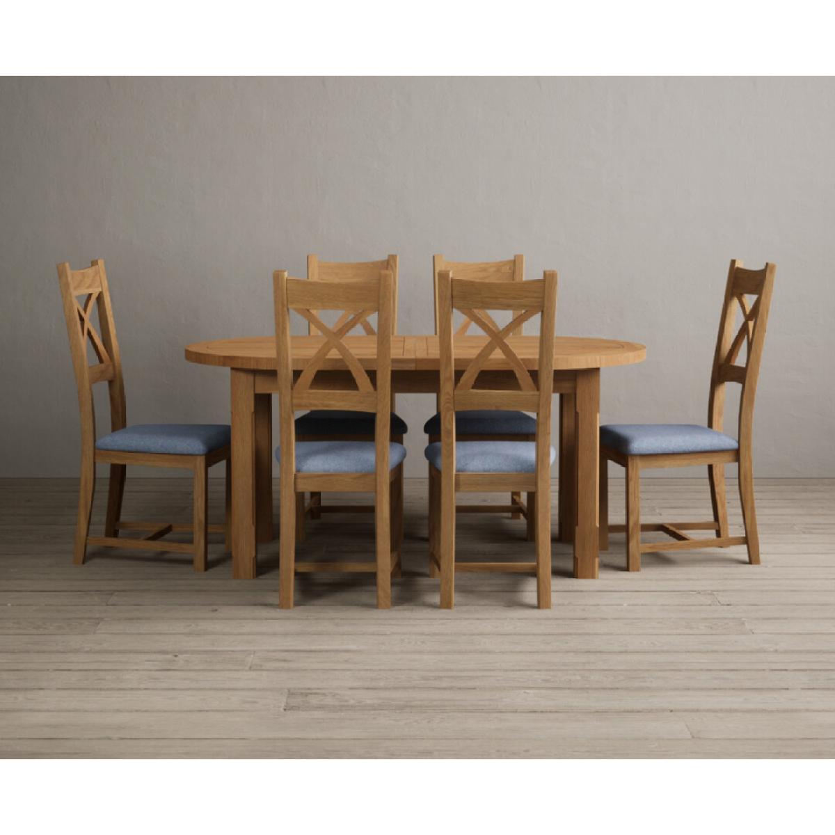 Extending Caversham Oak Oval Dining Table with 6 Blue Natural Solid Oak Chairs – image 17