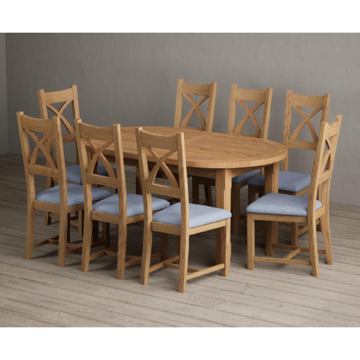 Extending Caversham Oak Oval Dining Table with 6 Blue Natural Solid Oak Chairs – image 19