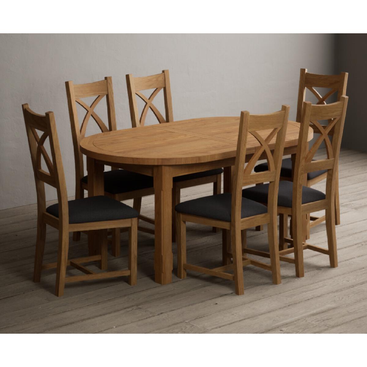 Extending Caversham Oak Oval Dining Table with 6 Blue Natural Solid Oak Chairs – image 3