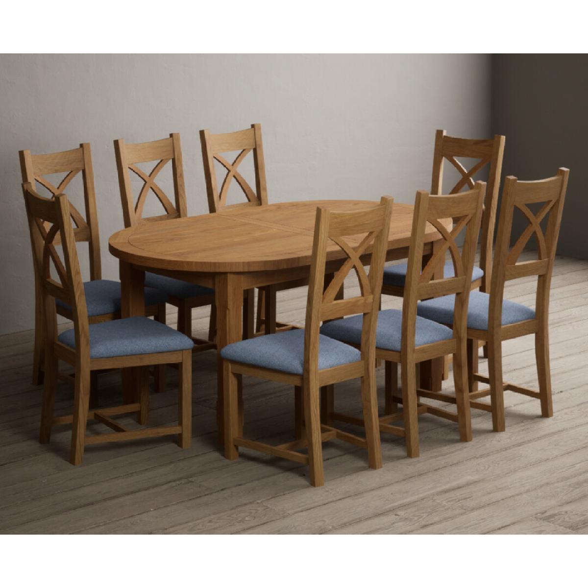 Extending Caversham Oak Oval Dining Table with 6 Blue Natural Solid Oak Chairs – image 21