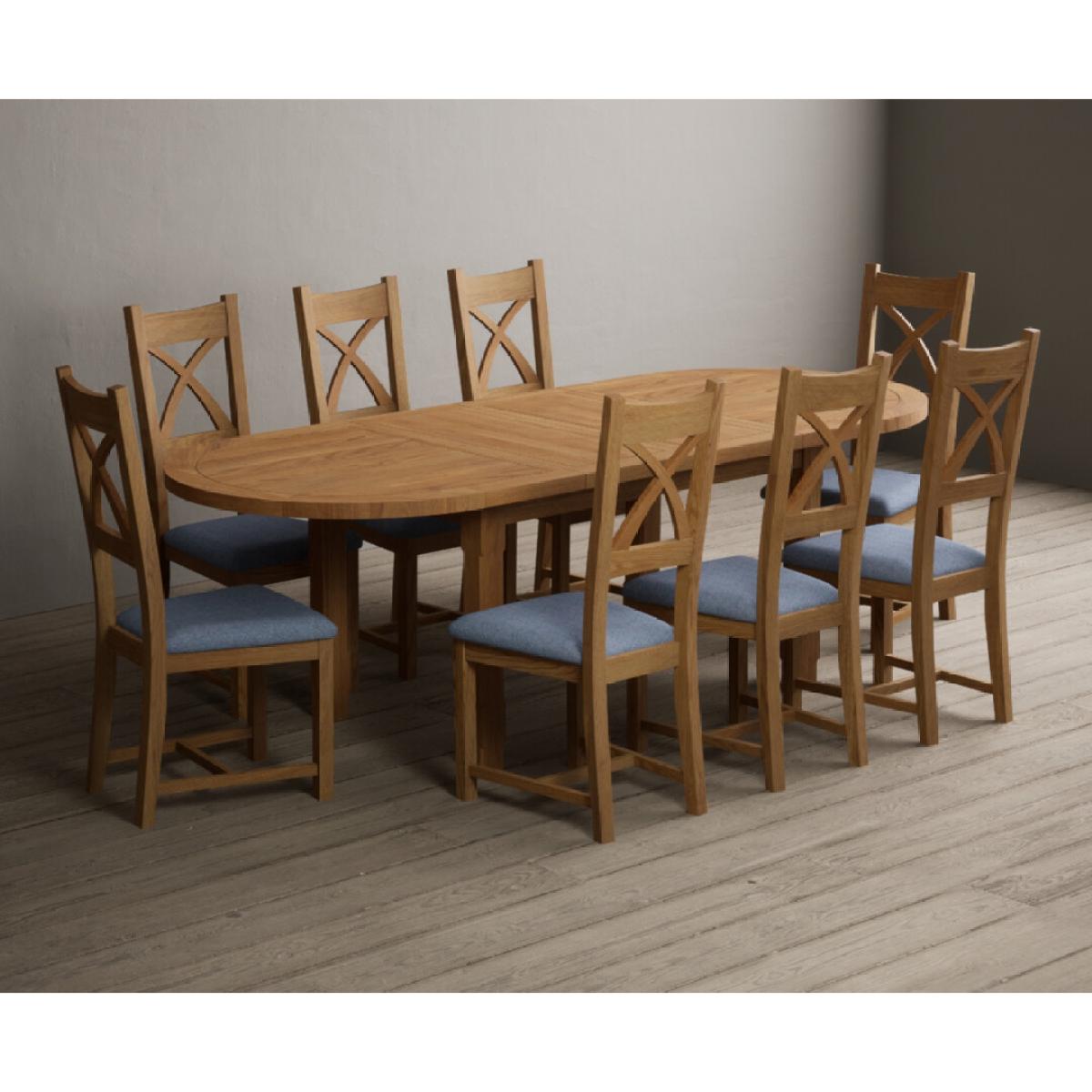 Extending Caversham Oak Oval Dining Table with 6 Blue Natural Solid Oak Chairs – image 24