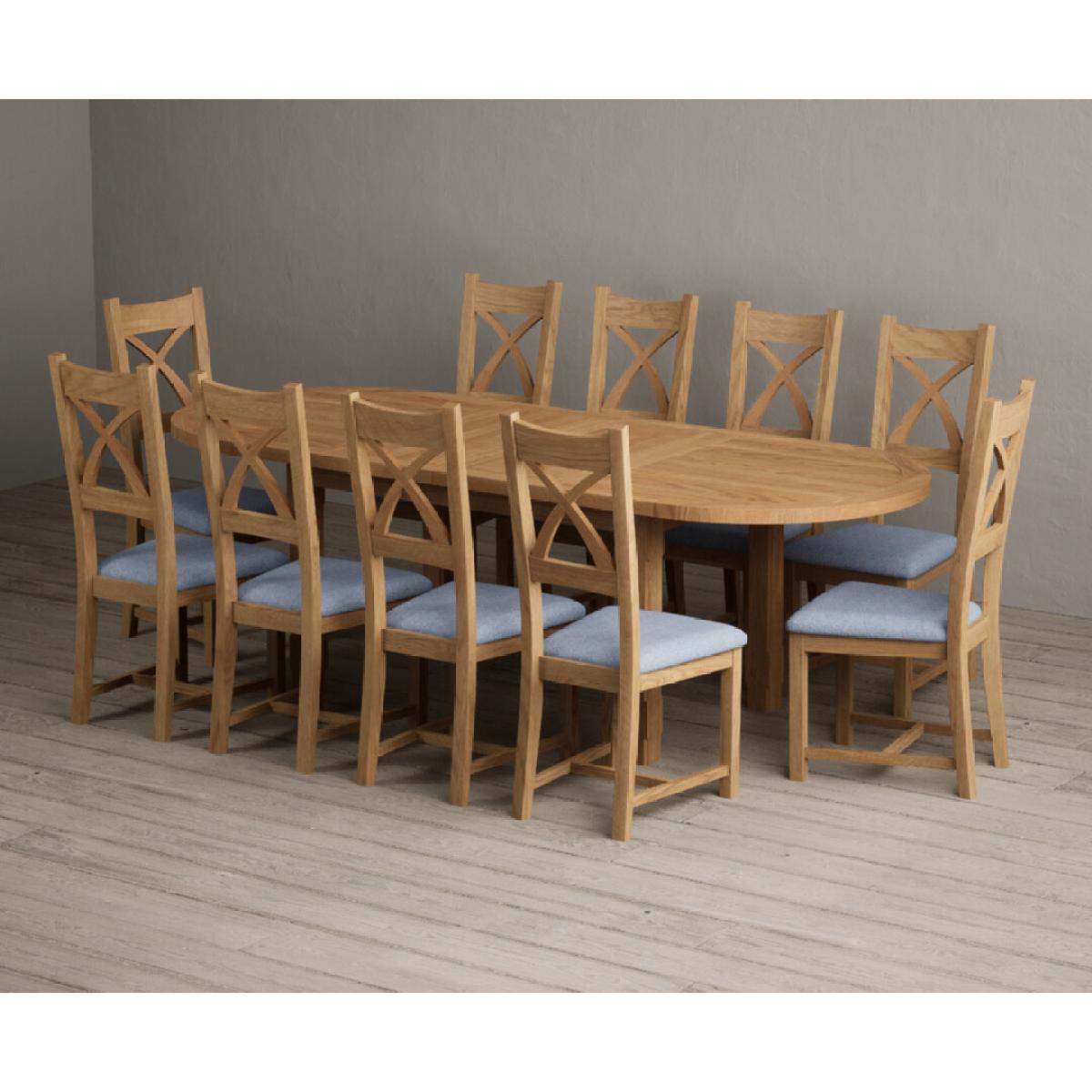 Extending Caversham Oak Oval Dining Table with 6 Blue Natural Solid Oak Chairs – image 25