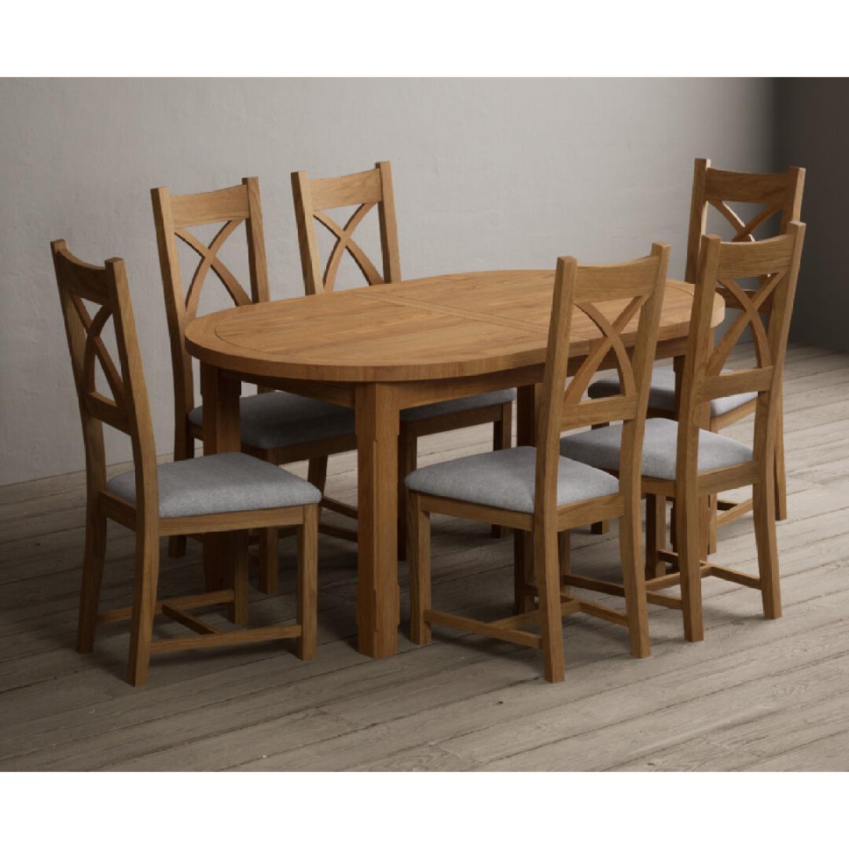 Extending Caversham Oak Oval Dining Table with 6 Blue Natural Solid Oak Chairs – image 30