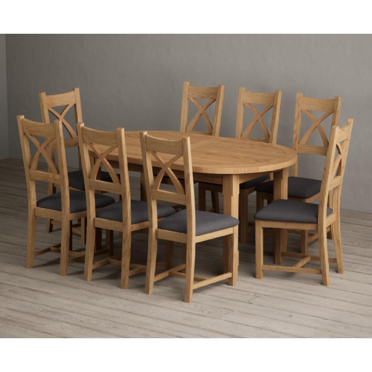 Extending Caversham Oak Oval Dining Table with 6 Blue Natural Solid Oak Chairs – image 4