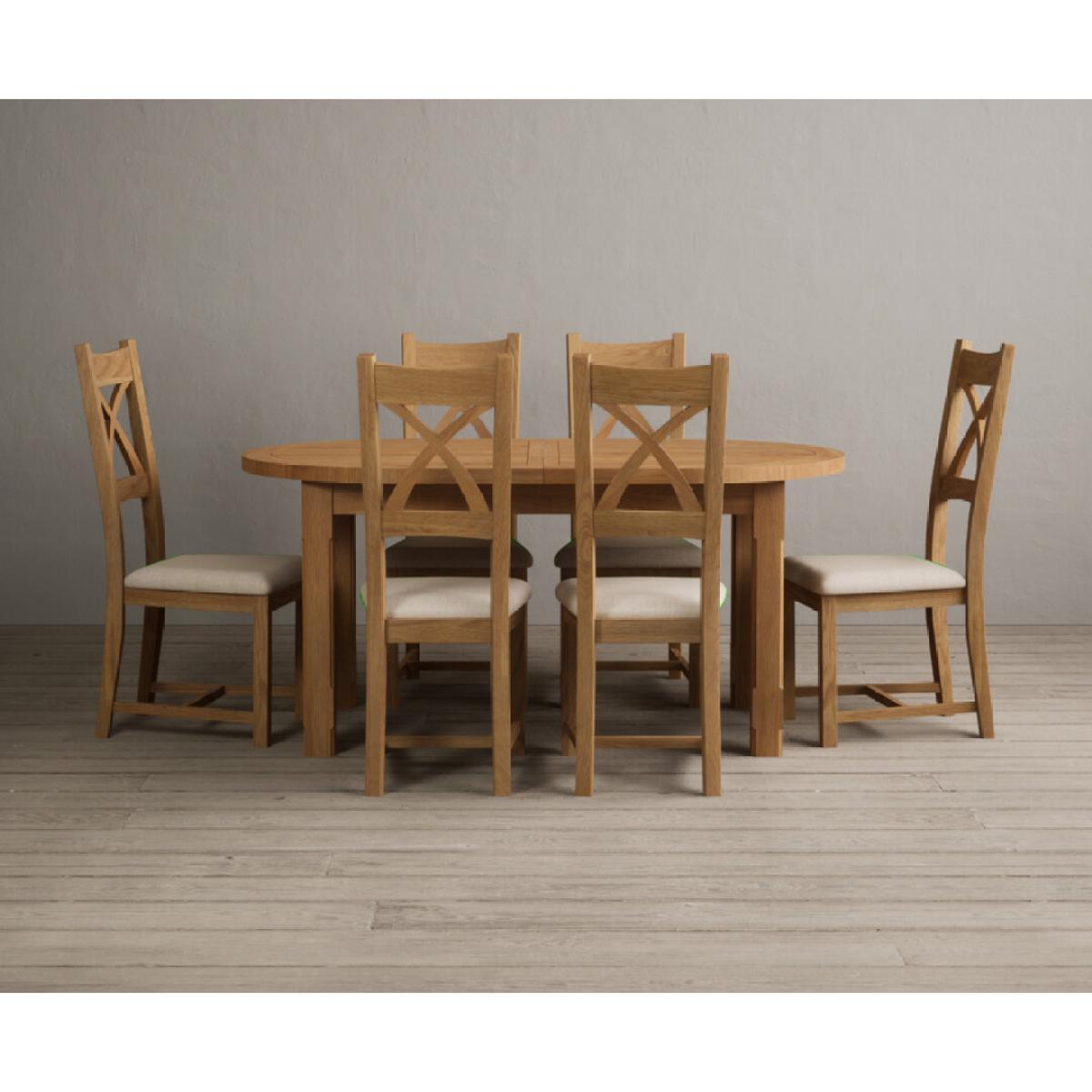 Extending Caversham Oak Oval Dining Table with 6 Blue Natural Solid Oak Chairs – image 38