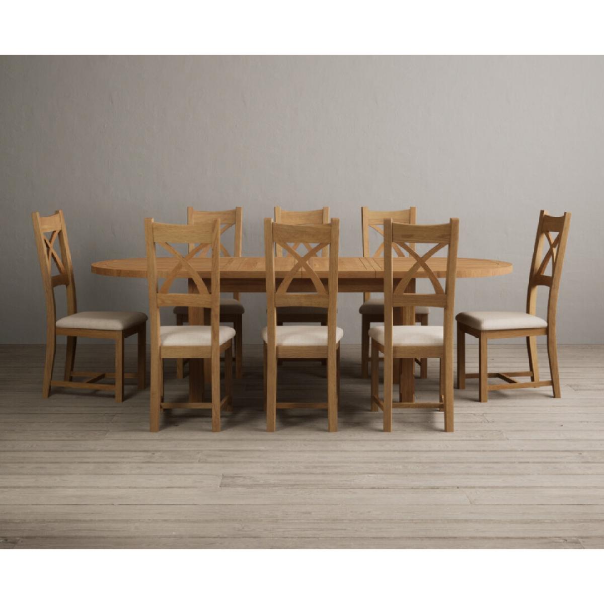 Extending Caversham Oak Oval Dining Table with 6 Blue Natural Solid Oak Chairs – image 40