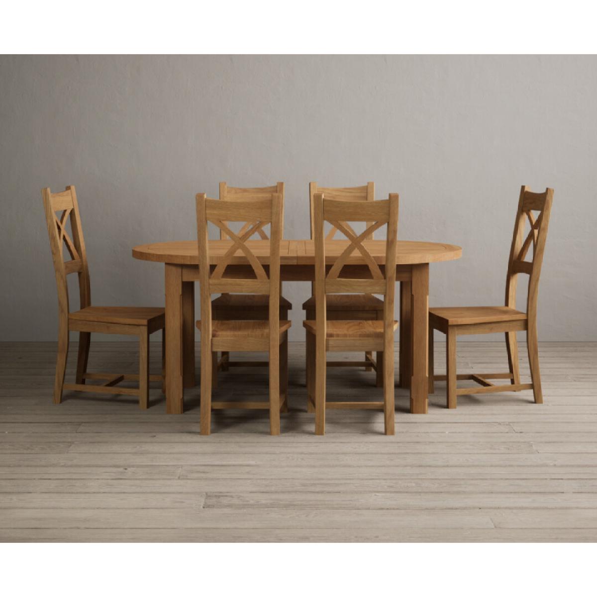 Extending Caversham Oak Oval Dining Table with 6 Blue Natural Solid Oak Chairs – image 45