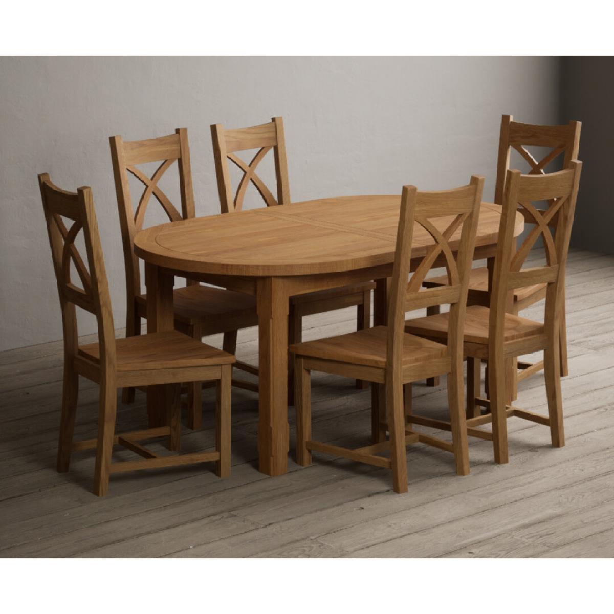 Extending Caversham Oak Oval Dining Table with 6 Blue Natural Solid Oak Chairs – image 46