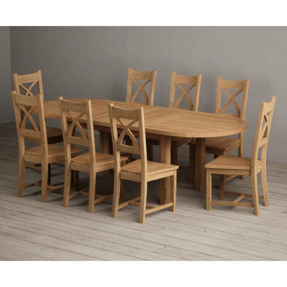 Extending Caversham Oak Oval Dining Table with 6 Blue Natural Solid Oak Chairs – image 50