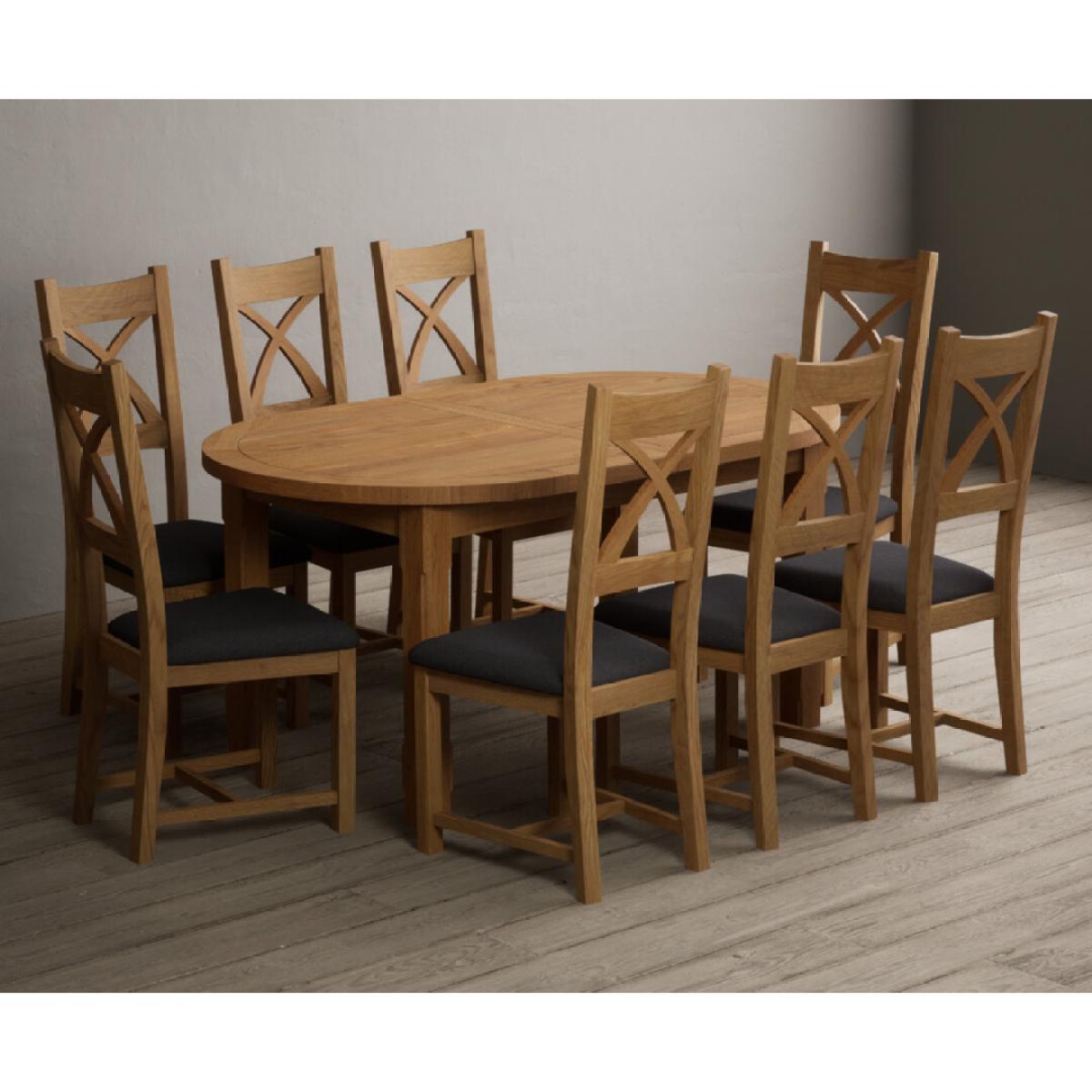 Extending Caversham Oak Oval Dining Table with 6 Blue Natural Solid Oak Chairs – image 6