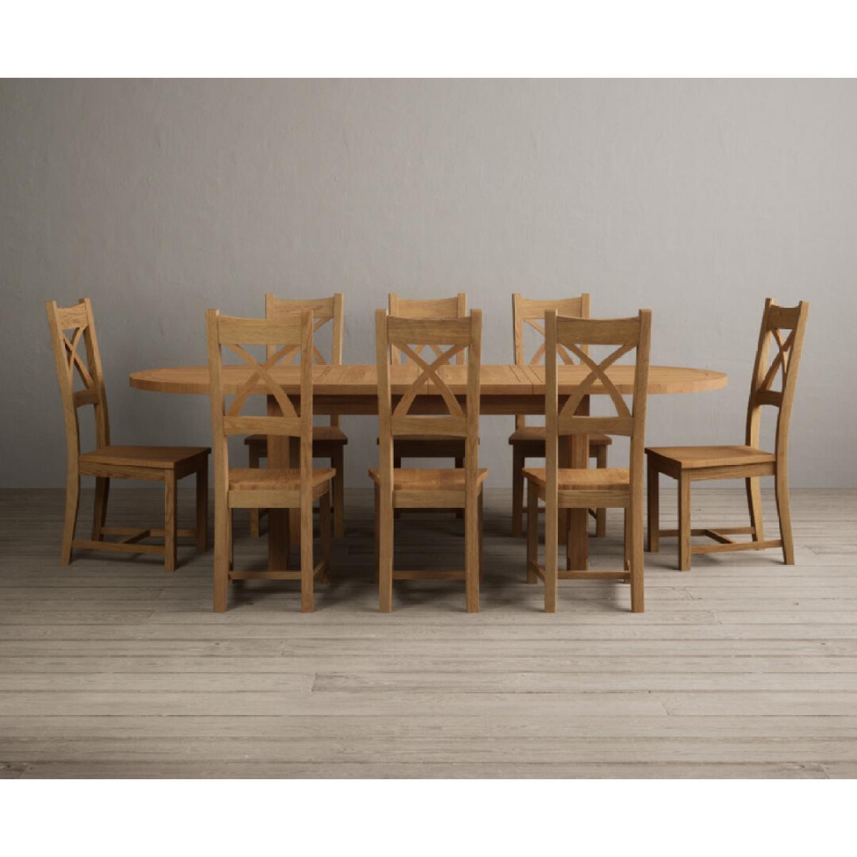 Extending Caversham Oak Oval Dining Table with 6 Blue Natural Solid Oak Chairs – image 51