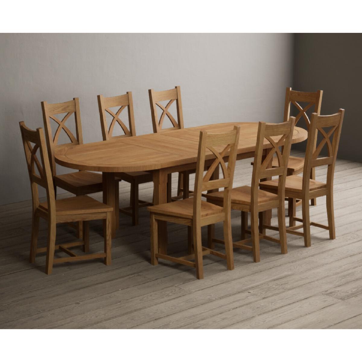 Extending Caversham Oak Oval Dining Table with 6 Blue Natural Solid Oak Chairs – image 52