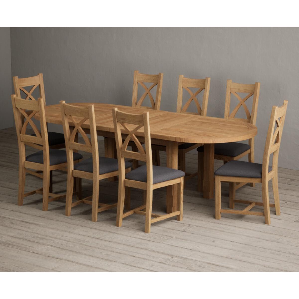 Extending Caversham Oak Oval Dining Table with 6 Blue Natural Solid Oak Chairs – image 7