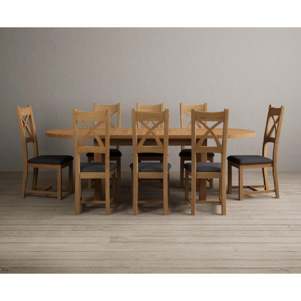 Extending Caversham Oak Oval Dining Table with 6 Blue Natural Solid Oak Chairs – image 8