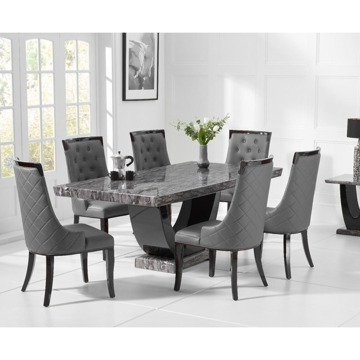 Novara 200cm Dark Grey Pedestal Marble Dining Table with 12 Grey Francesca Chairs – image 2