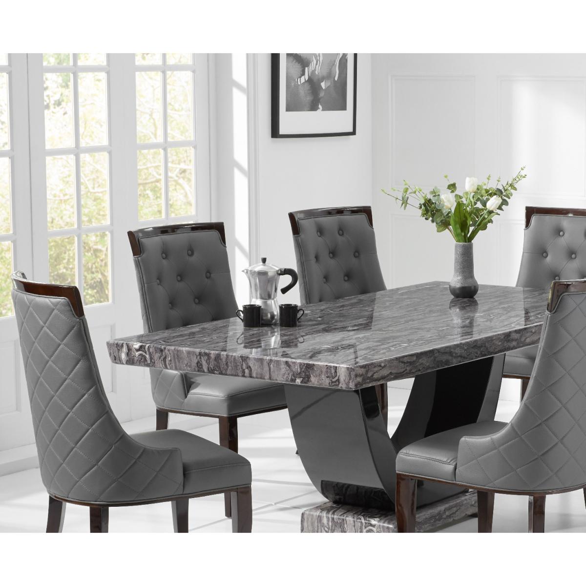 Novara 200cm Dark Grey Pedestal Marble Dining Table with 12 Grey Francesca Chairs – image 3