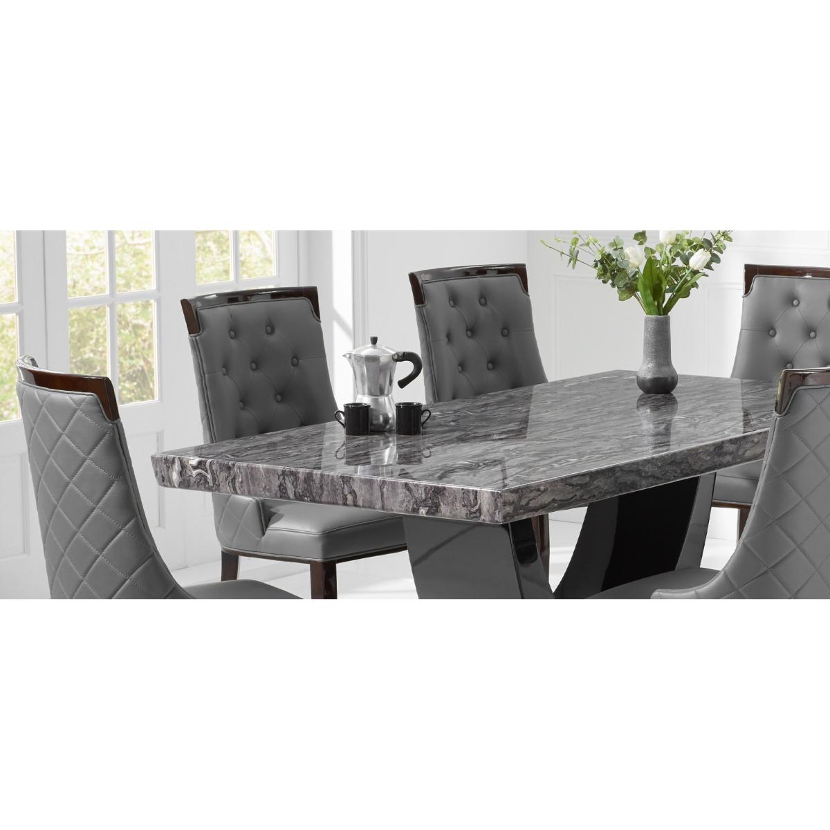 Novara 200cm Dark Grey Pedestal Marble Dining Table with 12 Grey Francesca Chairs – image 10
