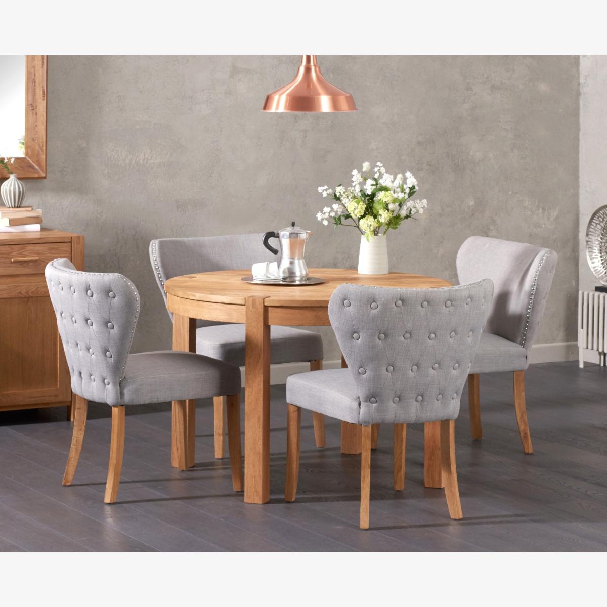 Thetford 110cm Solid Oak Round Table With 4 Grey Isla Fabric Chairs – image 1
