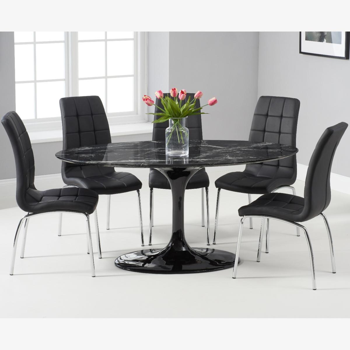 Brighton 160cm Oval Black Marble Dining Table With 8 Brown Calgary Dining Chairs