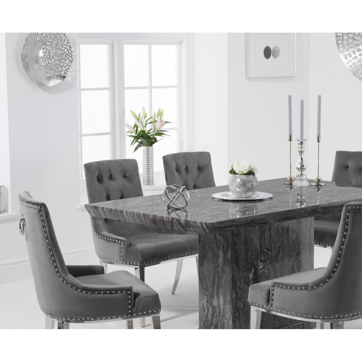 Carvelle 160cm Grey Marble Table With 6 Grey Sienna Velvet Chairs – image 2