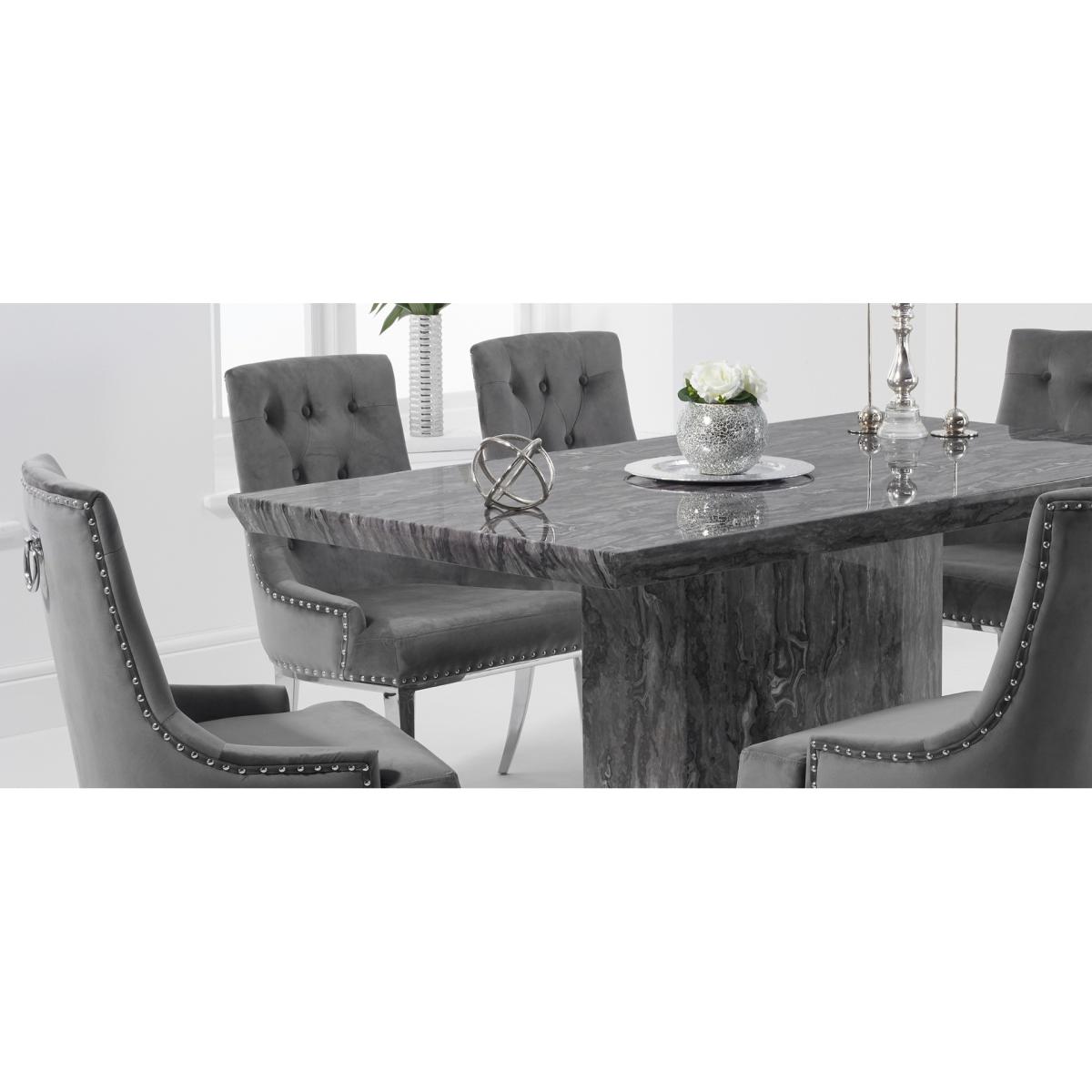 Carvelle 160cm Grey Marble Table With 6 Grey Sienna Velvet Chairs – image 8