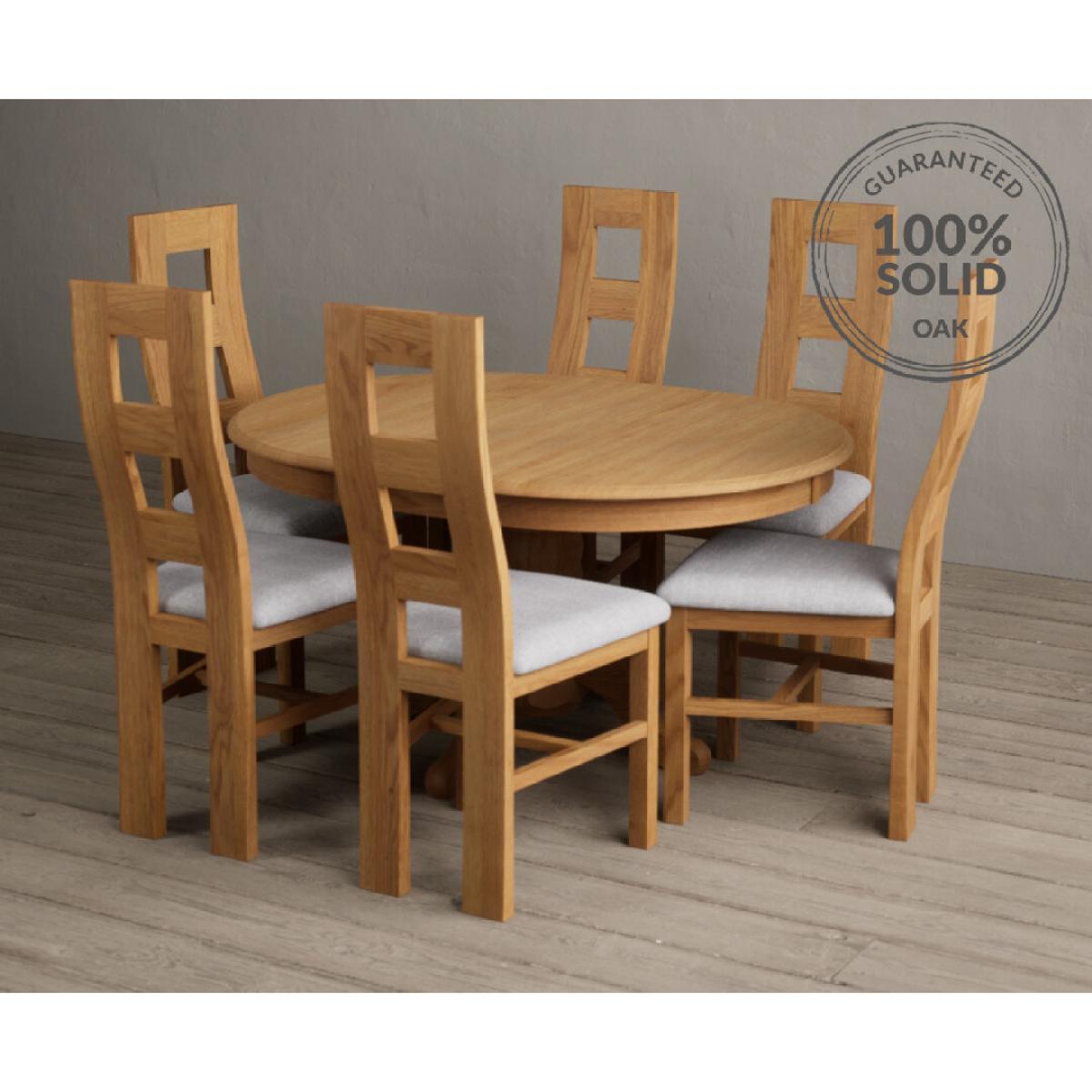 Extending Hertford 100cm - 130cm Solid Oak Pedestal Dining Table With 6 Light Grey Flow Back Chairs – image 2