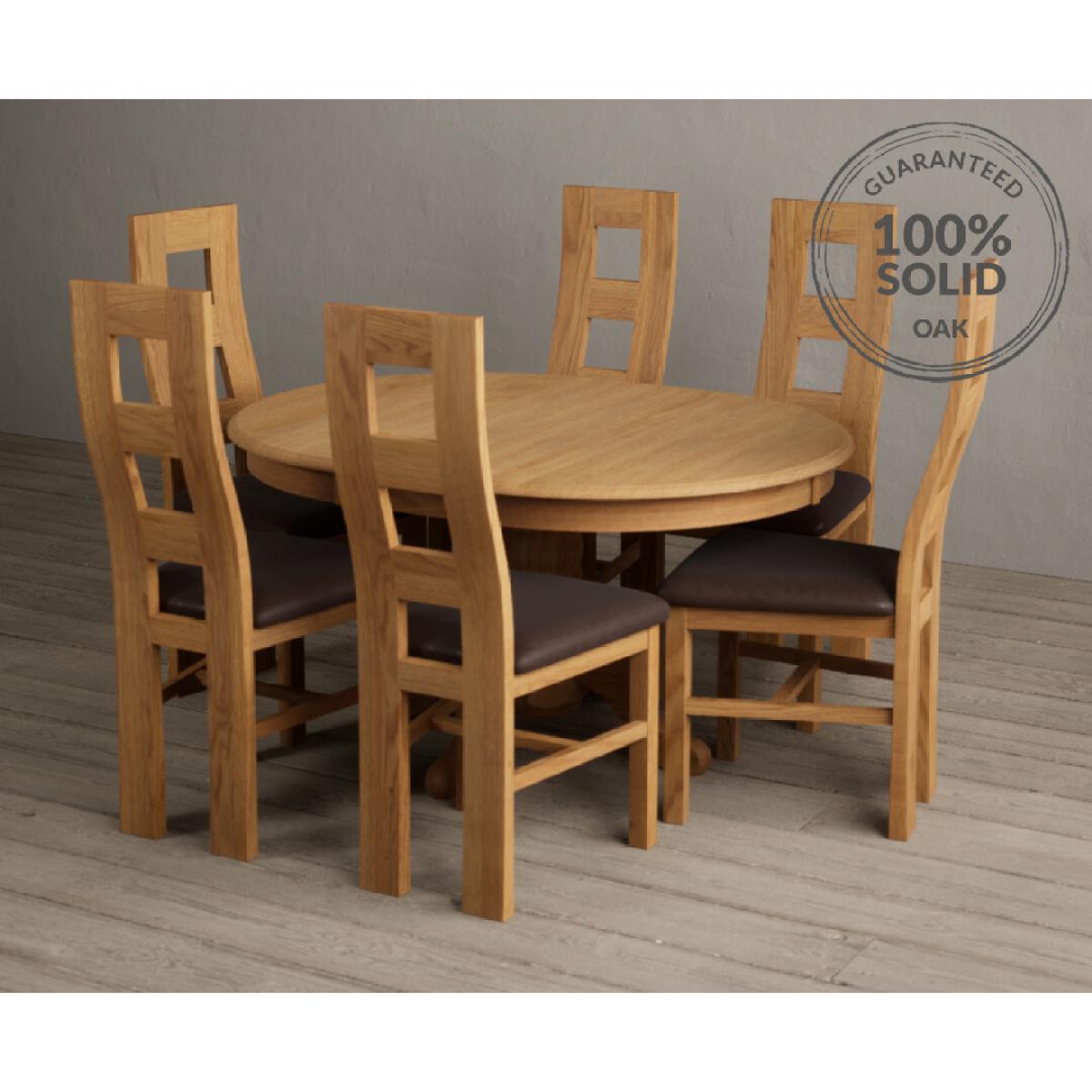 Extending Hertford 100cm - 130cm Solid Oak Pedestal Dining Table With 6 Light Grey Flow Back Chairs – image 20