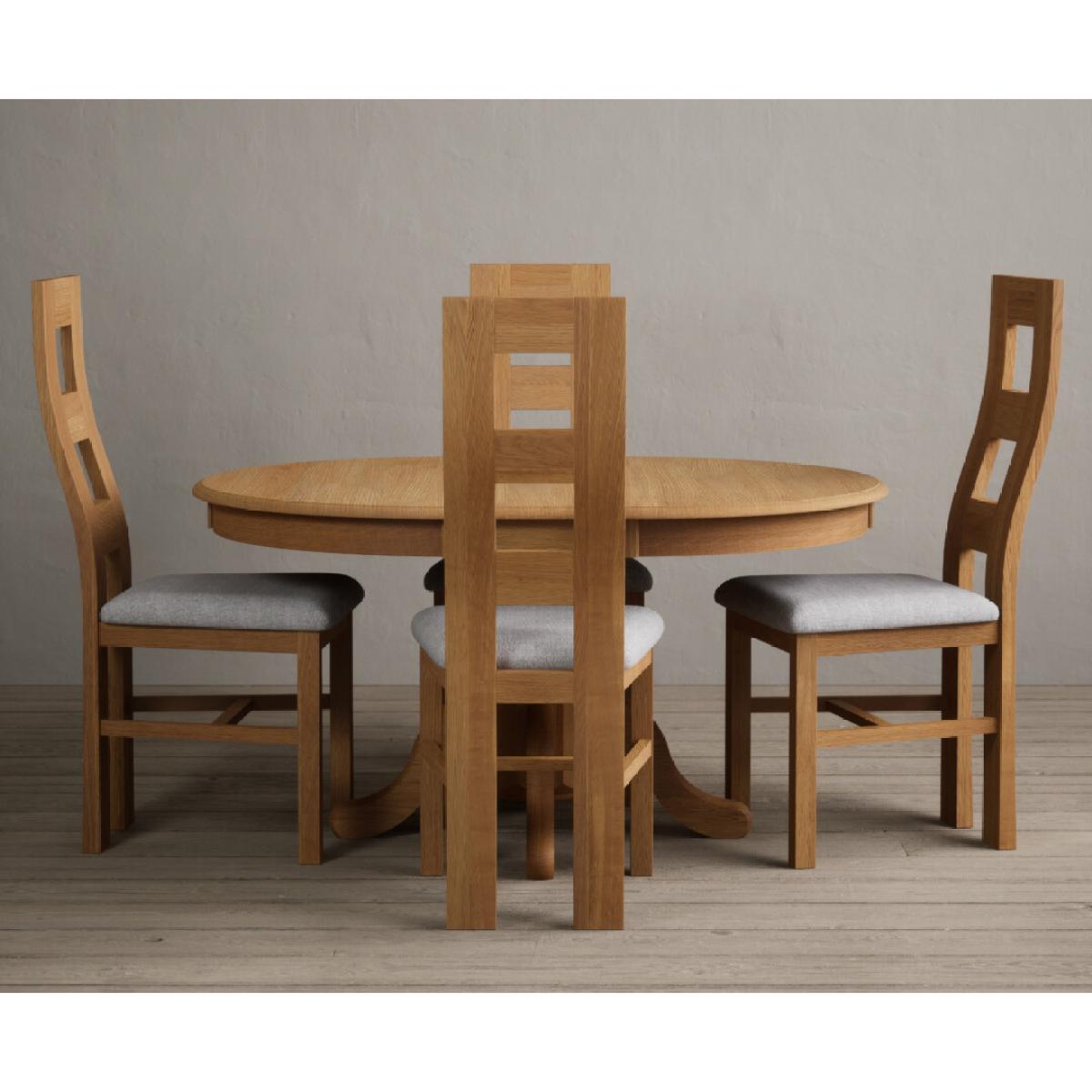 Extending Hertford 100cm - 130cm Solid Oak Pedestal Dining Table With 6 Light Grey Flow Back Chairs – image 3