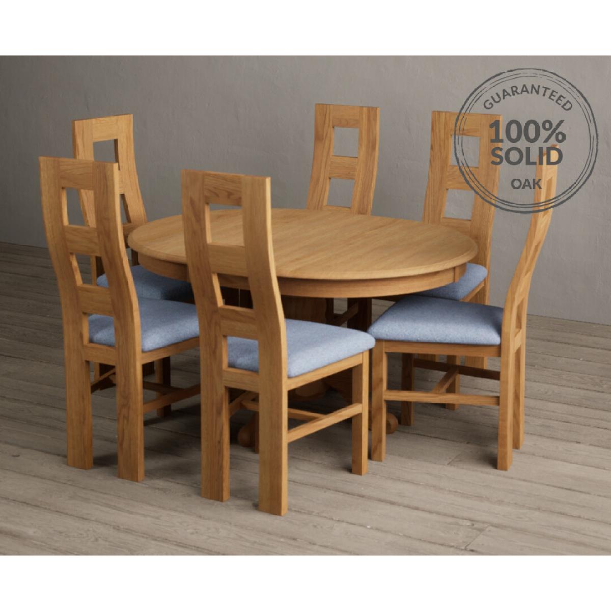 Extending Hertford 100cm - 130cm Solid Oak Pedestal Dining Table With 6 Light Grey Flow Back Chairs – image 21