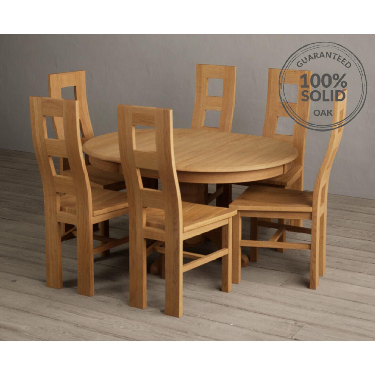 Extending Hertford 100cm - 130cm Solid Oak Pedestal Dining Table With 6 Light Grey Flow Back Chairs – image 22