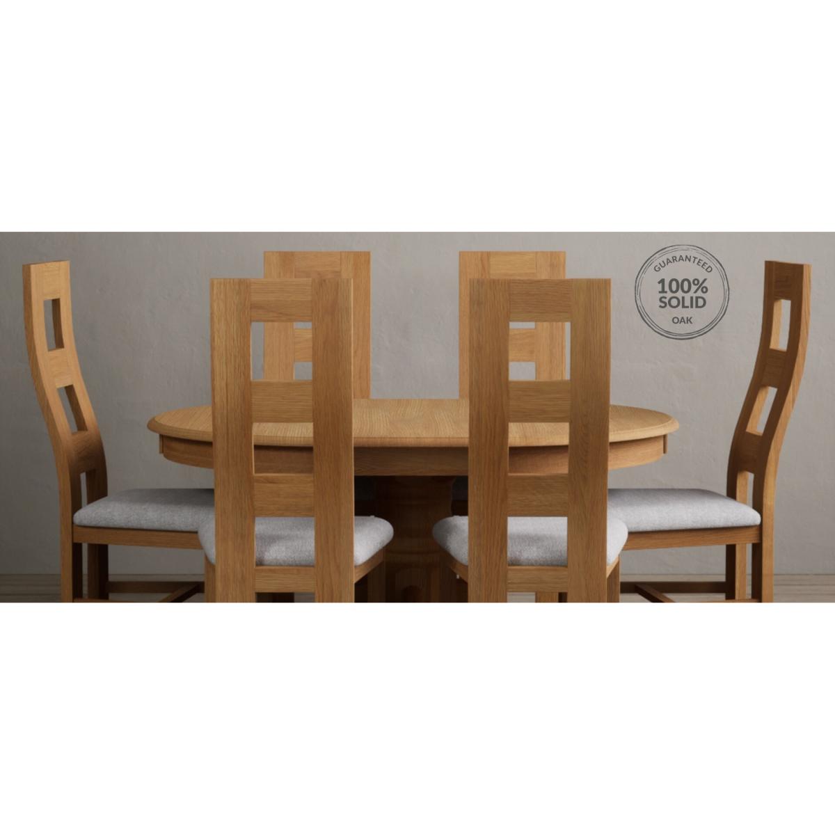 Extending Hertford 100cm - 130cm Solid Oak Pedestal Dining Table With 6 Light Grey Flow Back Chairs – image 23
