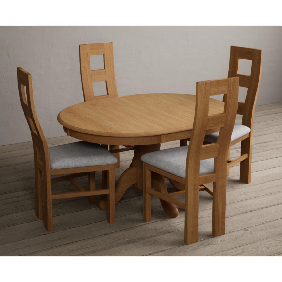 Extending Hertford 100cm - 130cm Solid Oak Pedestal Dining Table With 6 Light Grey Flow Back Chairs – image 4
