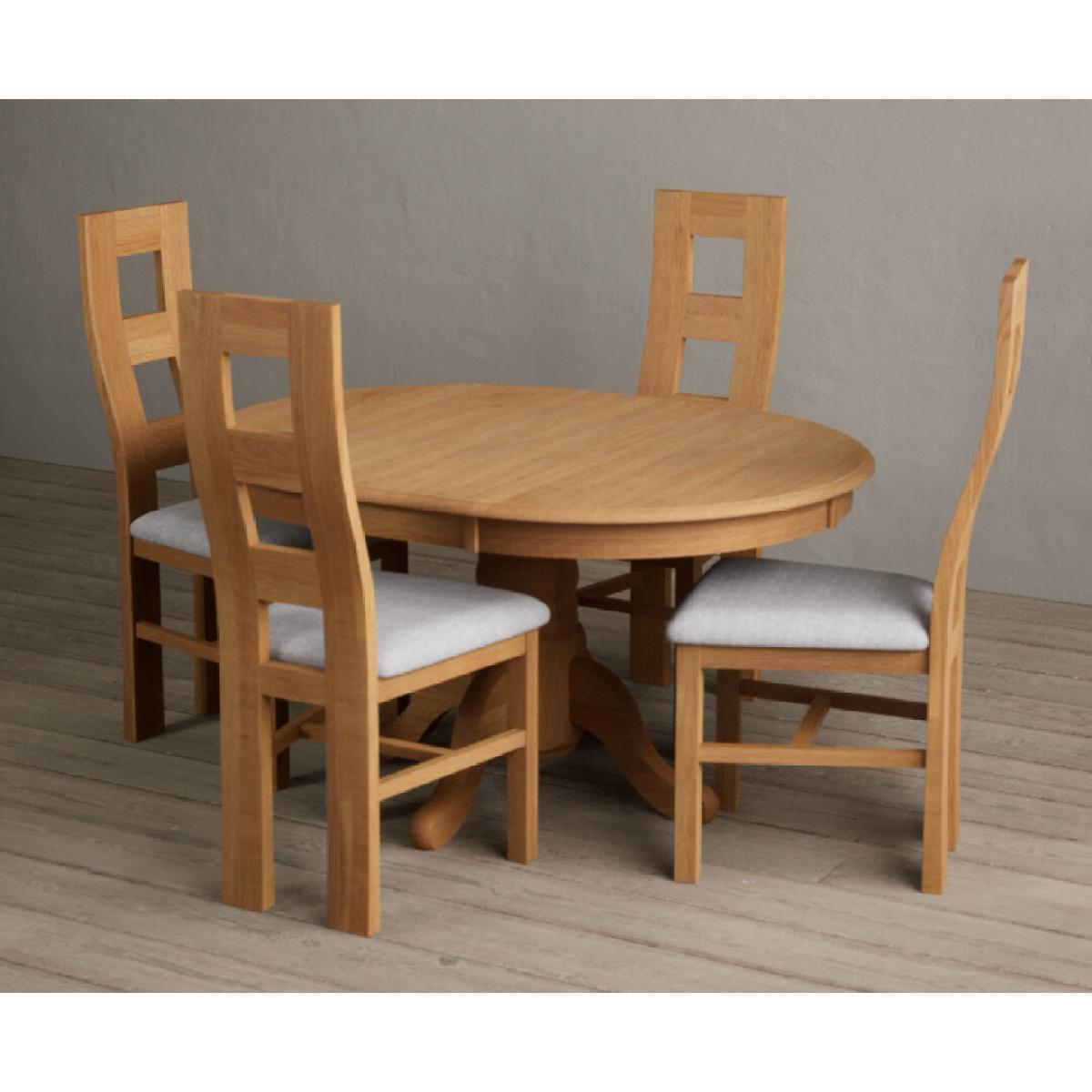Extending Hertford 100cm - 130cm Solid Oak Pedestal Dining Table With 6 Light Grey Flow Back Chairs – image 5