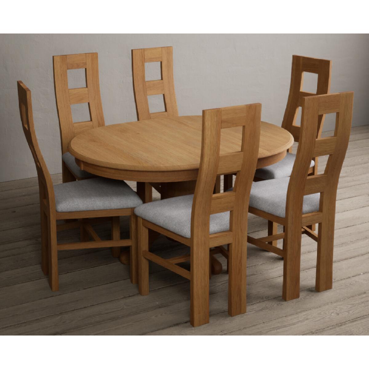 Extending Hertford 100cm - 130cm Solid Oak Pedestal Dining Table With 6 Light Grey Flow Back Chairs – image 6