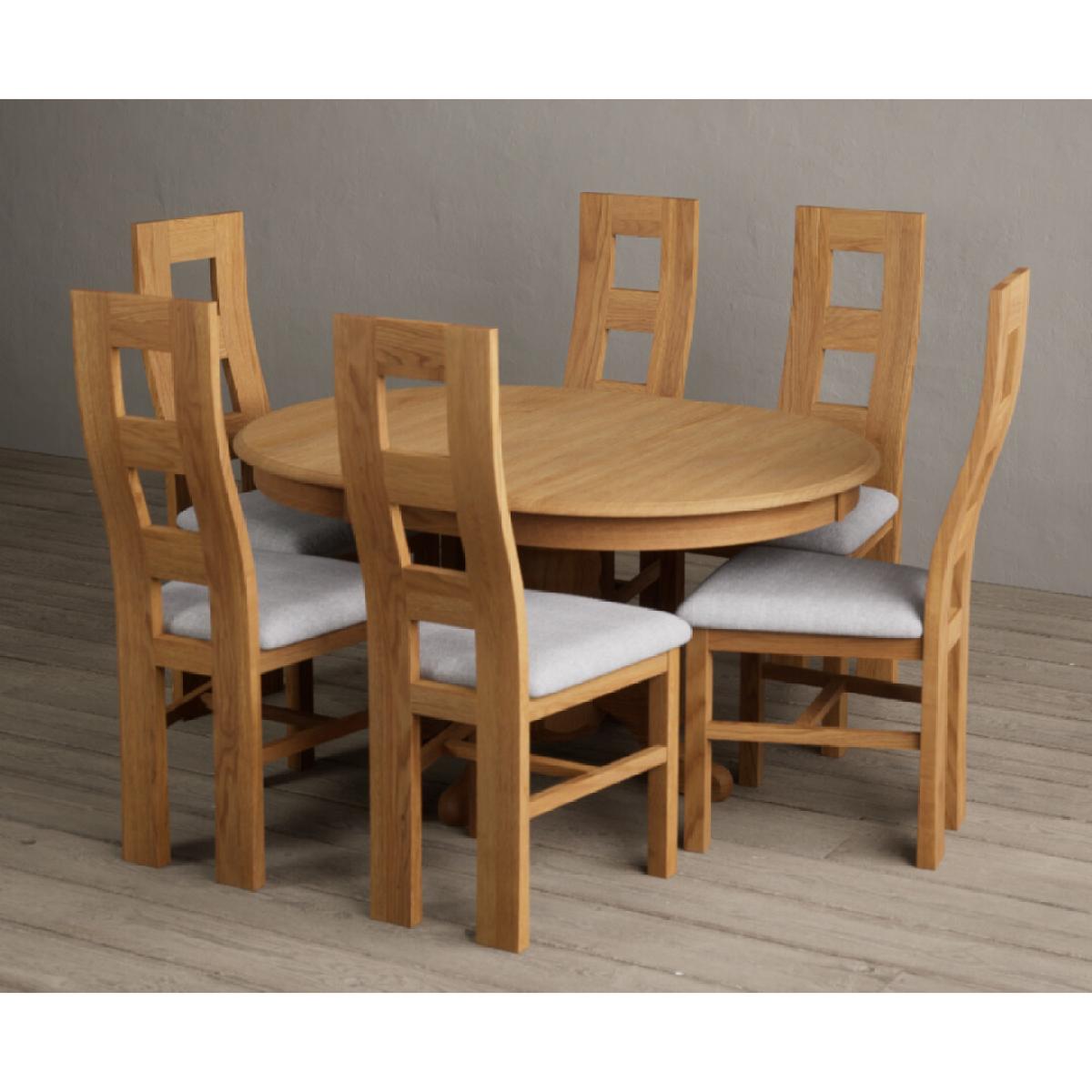 Extending Hertford 100cm - 130cm Solid Oak Pedestal Dining Table With 6 Light Grey Flow Back Chairs – image 7
