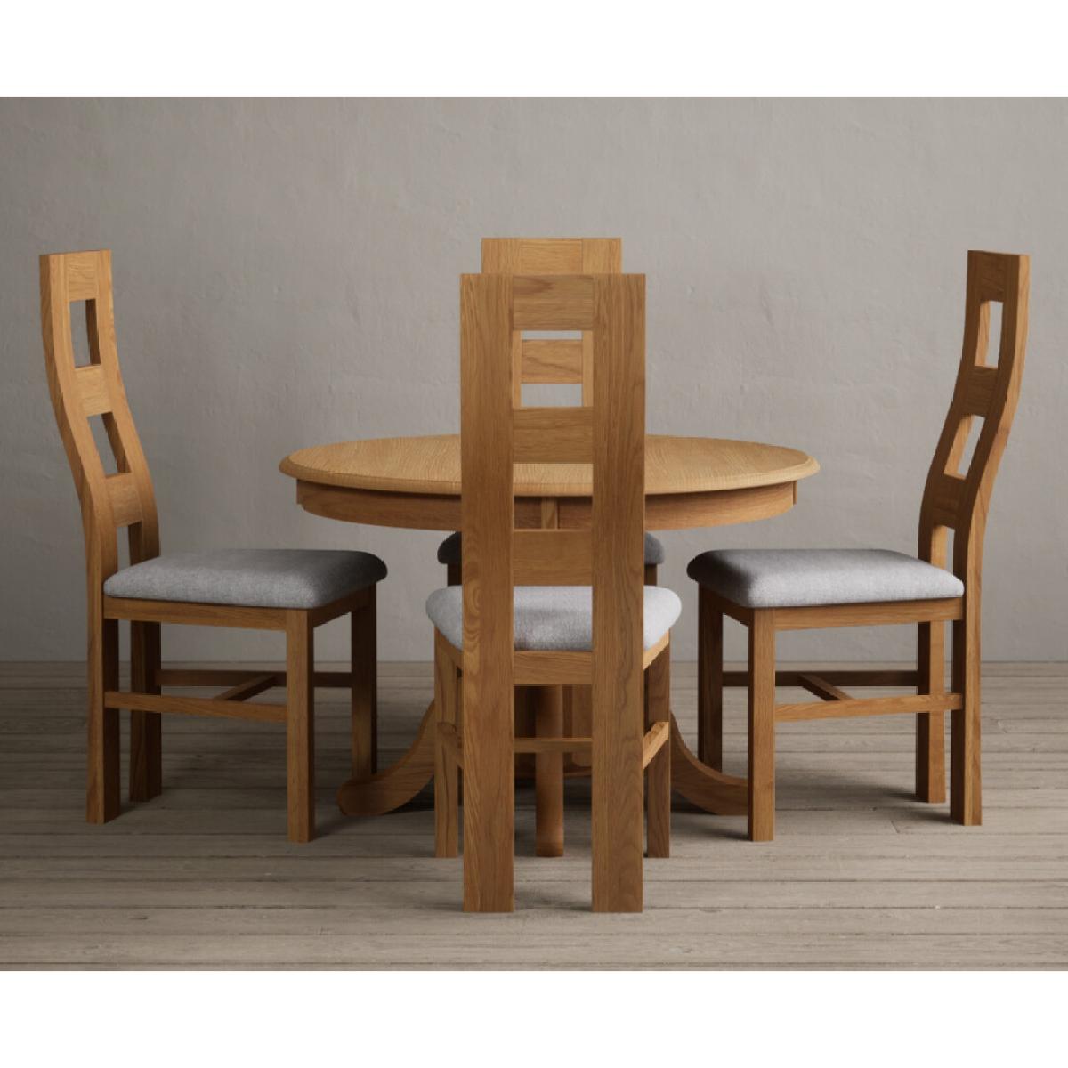 Extending Hertford 100cm - 130cm Solid Oak Pedestal Dining Table With 6 Light Grey Flow Back Chairs – image 8