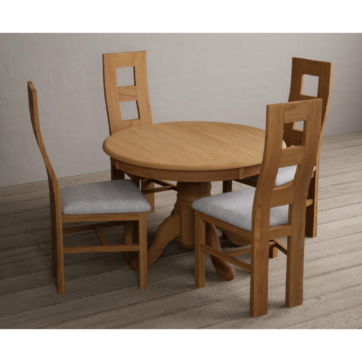 Extending Hertford 100cm - 130cm Solid Oak Pedestal Dining Table With 6 Light Grey Flow Back Chairs – image 9