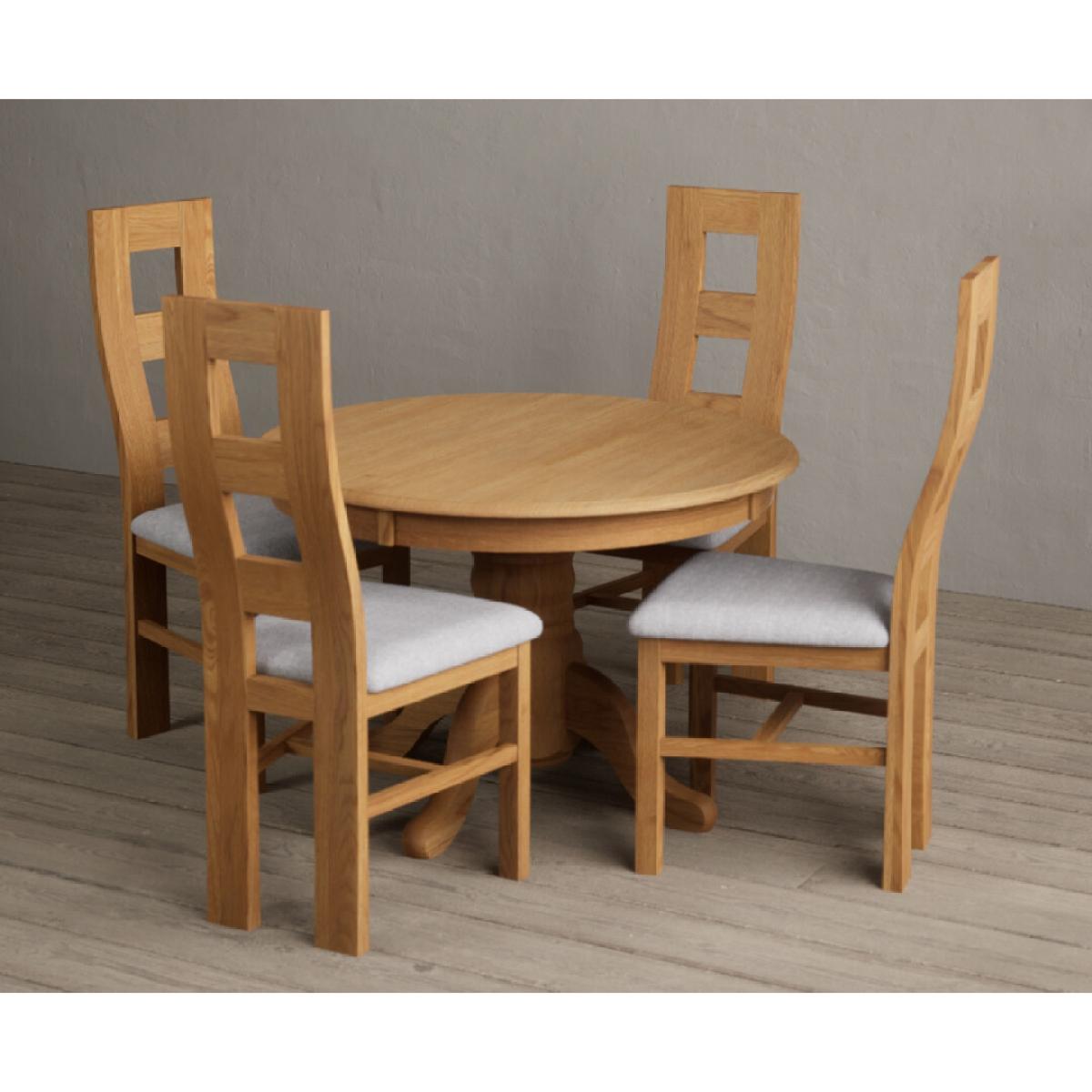 Extending Hertford 100cm - 130cm Solid Oak Pedestal Dining Table With 6 Light Grey Flow Back Chairs – image 10