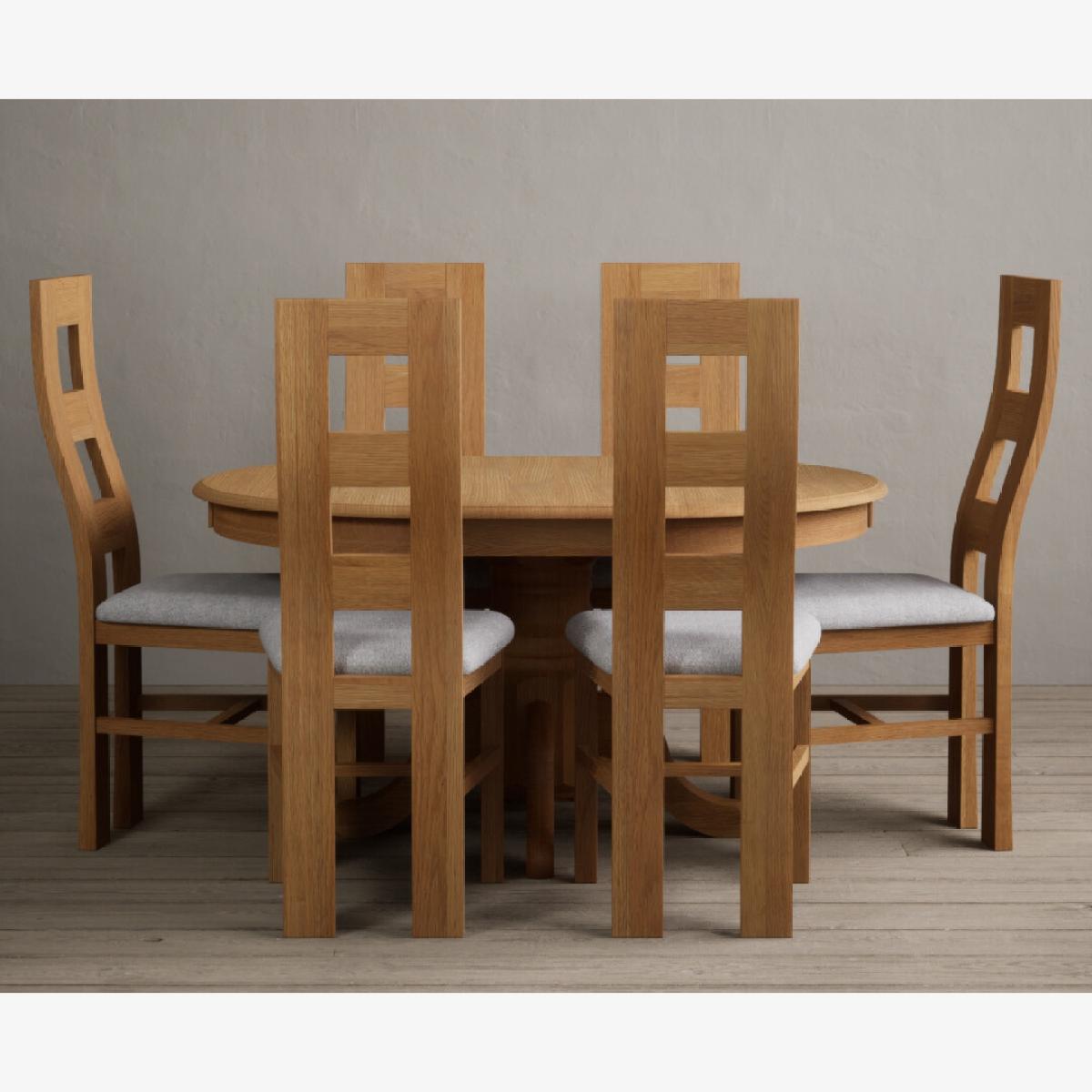 Extending Hertford 100cm - 130cm Solid Oak Pedestal Dining Table With 6 Light Grey Flow Back Chairs – image 1