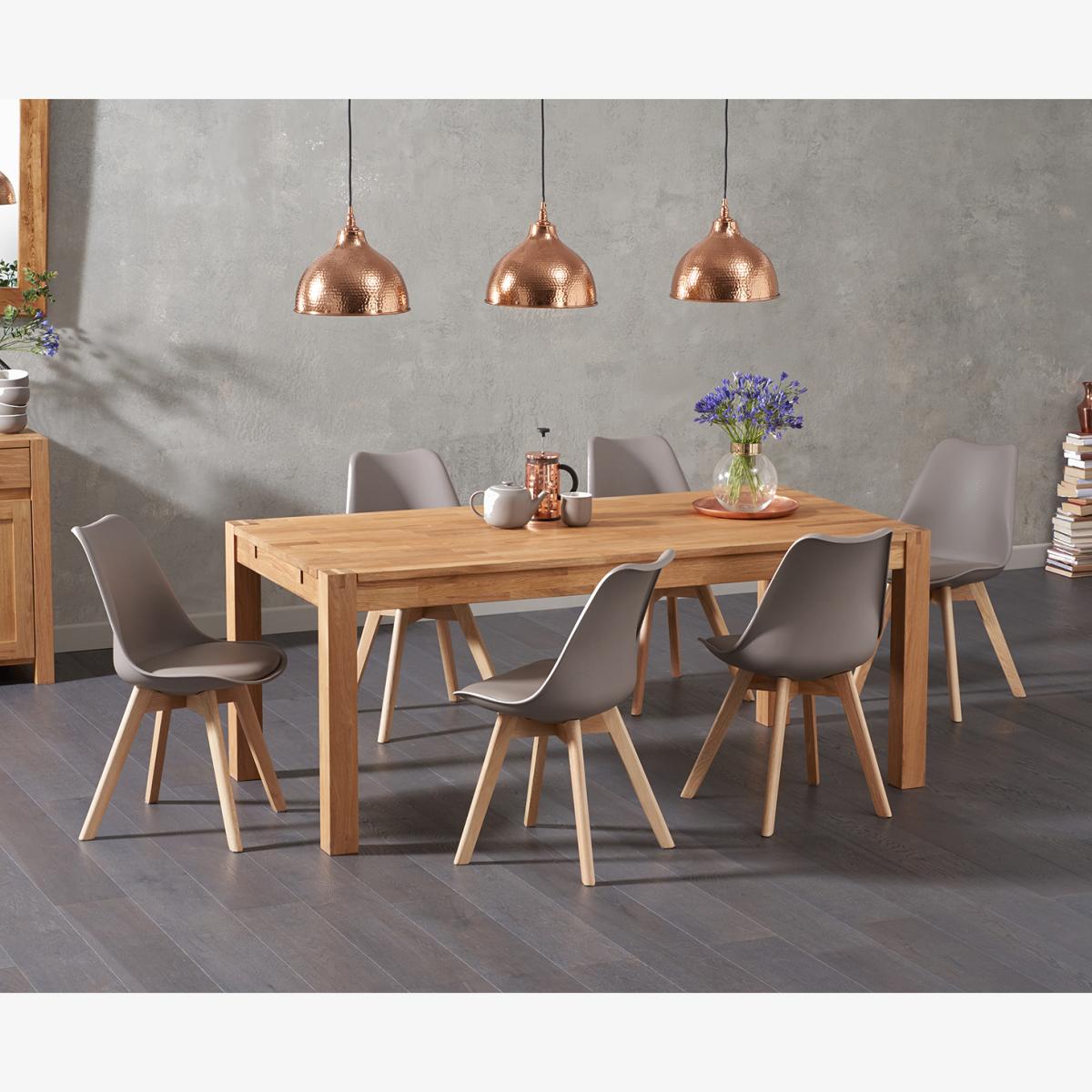 Verona 150cm Solid Oak Dining Table With 6 Mink Orson Faux Leather Chairs – image 1