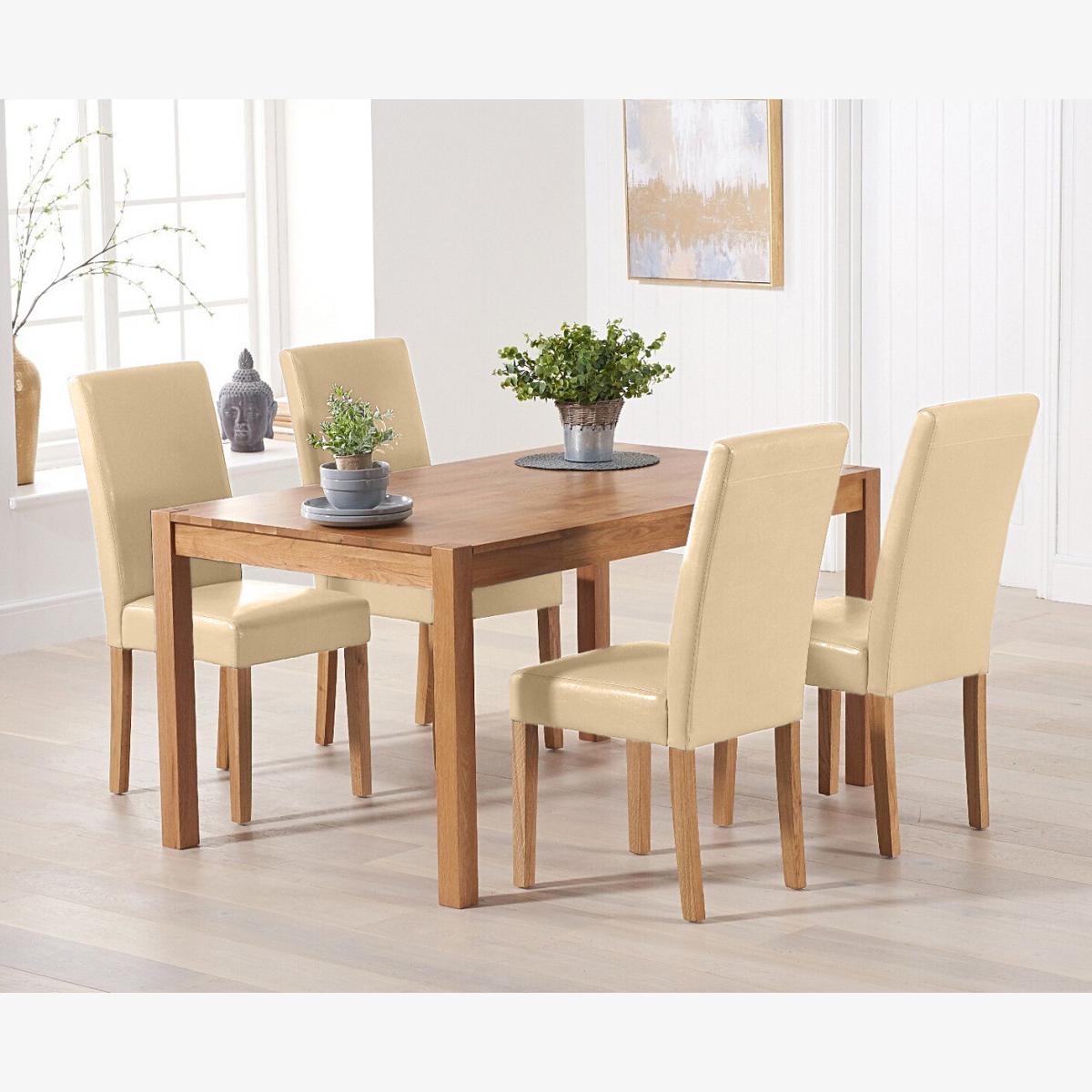 York 120cm Solid Oak Dining Table With 4 Cream Olivia Chairs – image 1