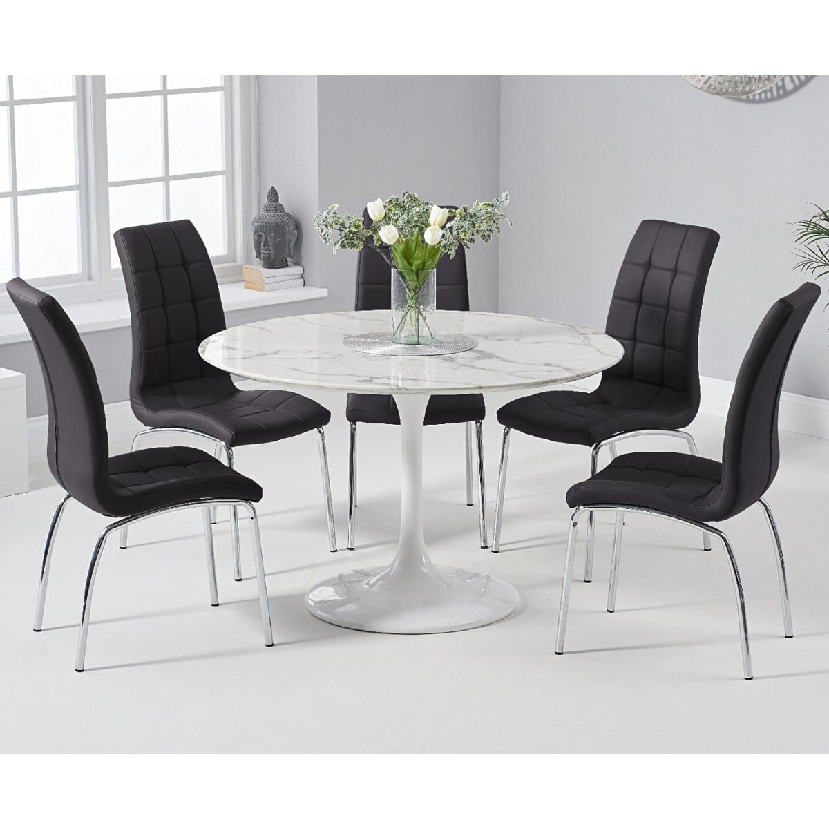 Brighton 120cm Round Marble White Dining Table with 2 Cream Enzo Chairs – image 2