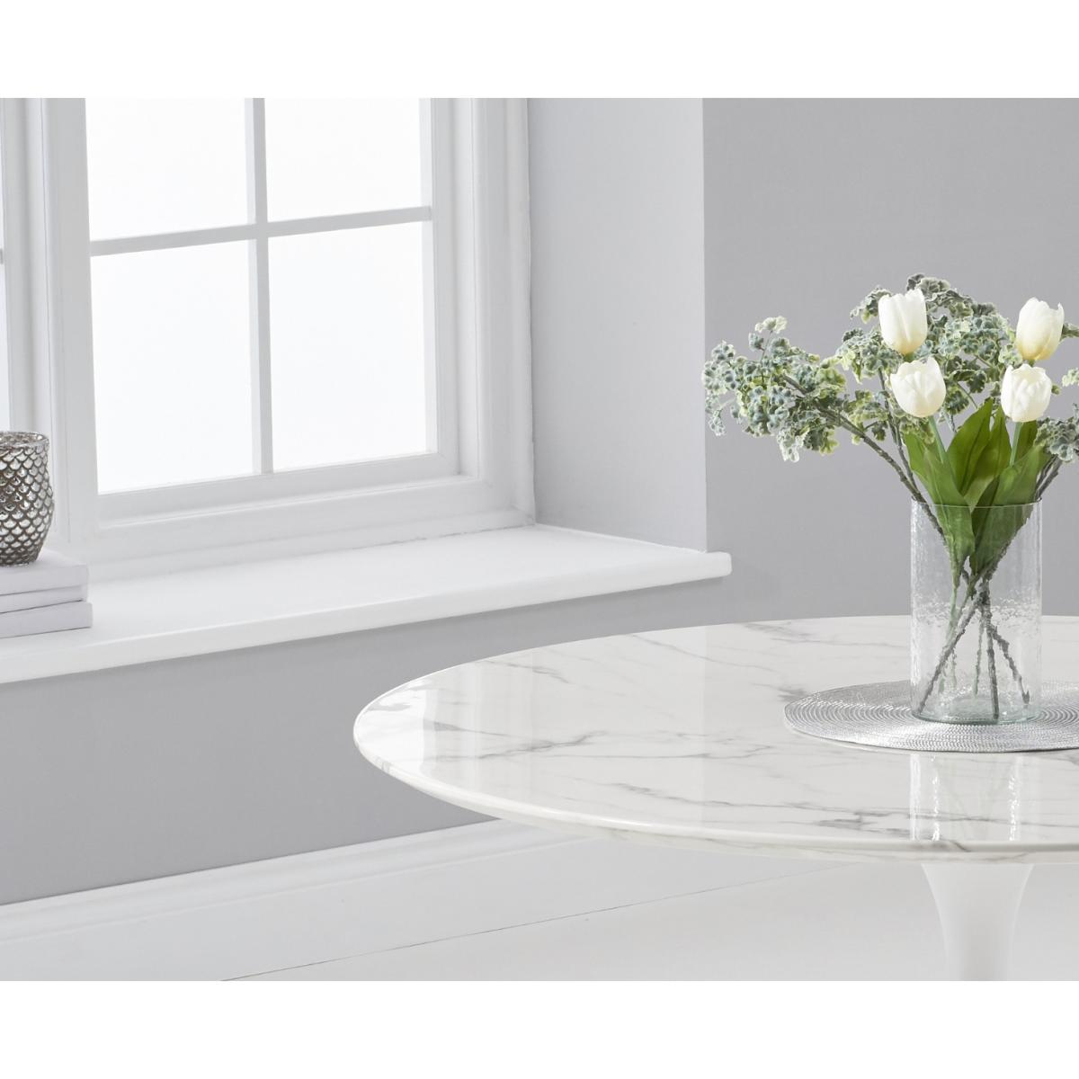 Brighton 120cm Round Marble White Dining Table with 2 Cream Enzo Chairs – image 13
