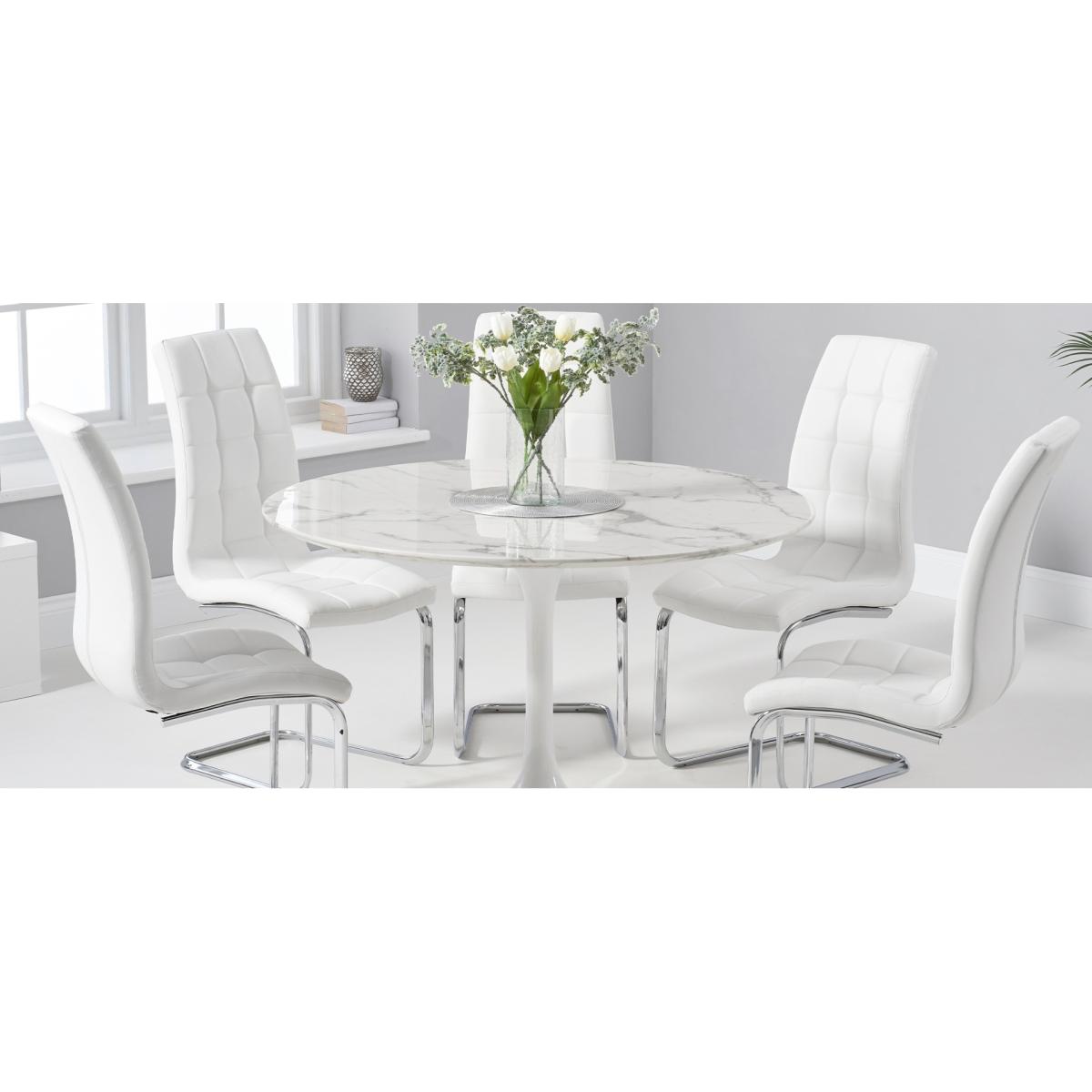 Brighton 120cm Round Marble White Dining Table with 2 Cream Enzo Chairs – image 18