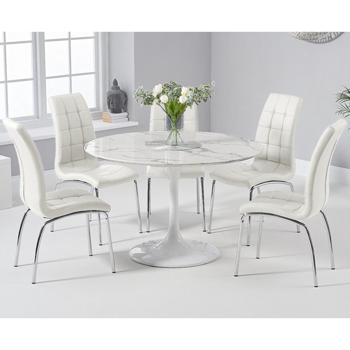 Brighton 120cm Round Marble White Dining Table with 2 Cream Enzo Chairs – image 3