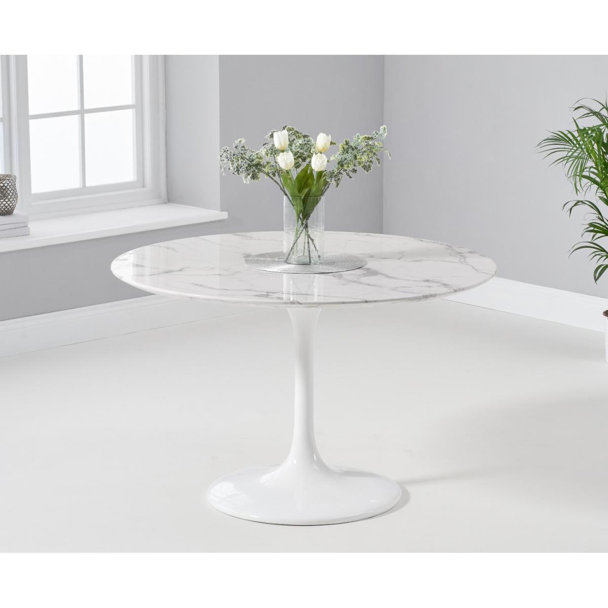 Brighton 120cm Round Marble White Dining Table with 2 Cream Enzo Chairs – image 4