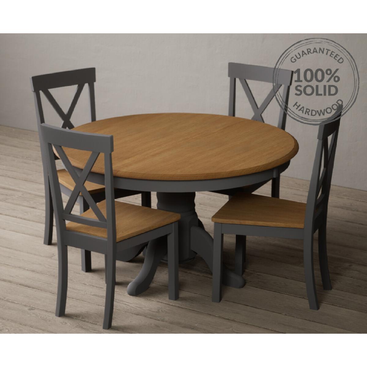 Hertford 120cm Oak and Mid Grey Painted Round Pedestal Table with 6 Linen Hertford Chairs – image 2