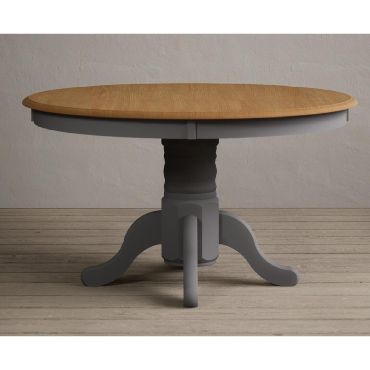 Hertford 120cm Oak and Mid Grey Painted Round Pedestal Table with 6 Linen Hertford Chairs – image 11