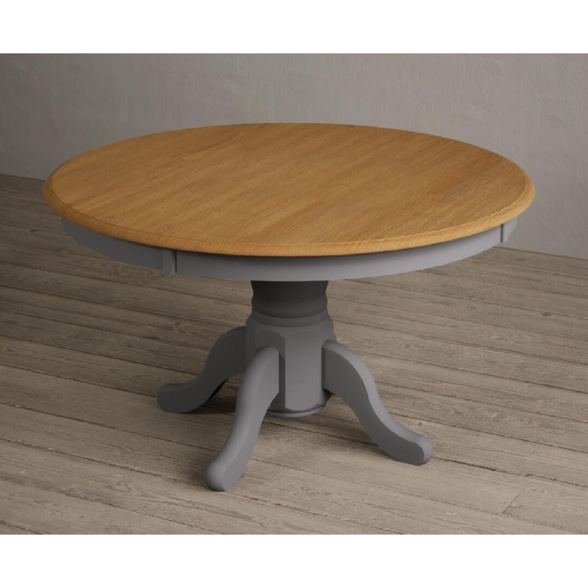 Hertford 120cm Oak and Mid Grey Painted Round Pedestal Table with 6 Linen Hertford Chairs – image 13