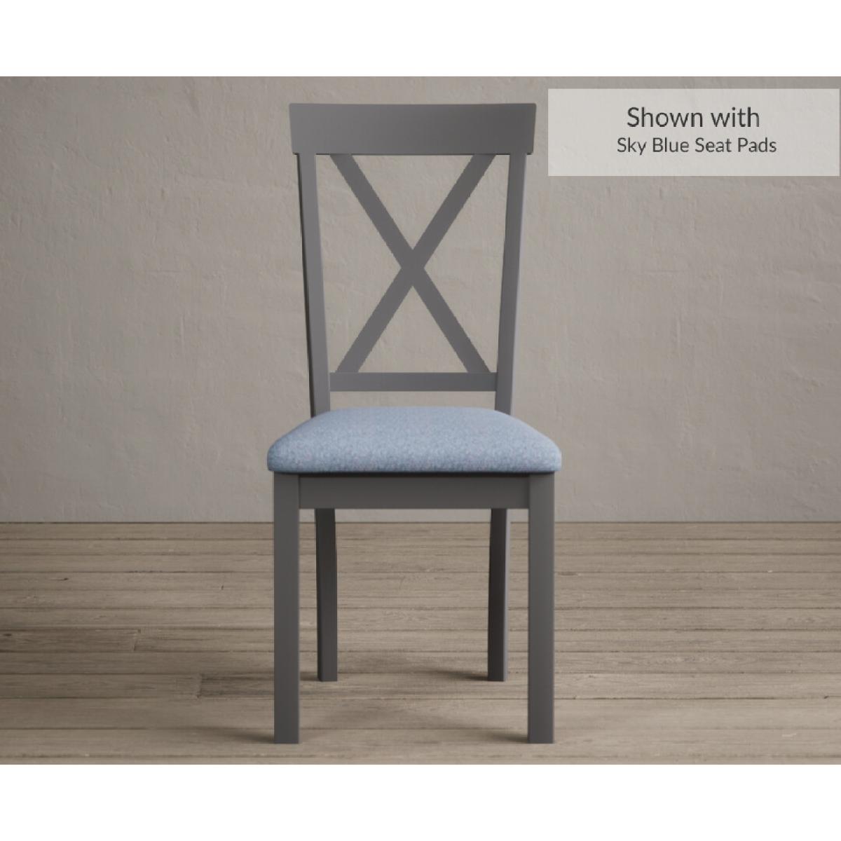 Hertford 120cm Oak and Mid Grey Painted Round Pedestal Table with 6 Linen Hertford Chairs – image 5